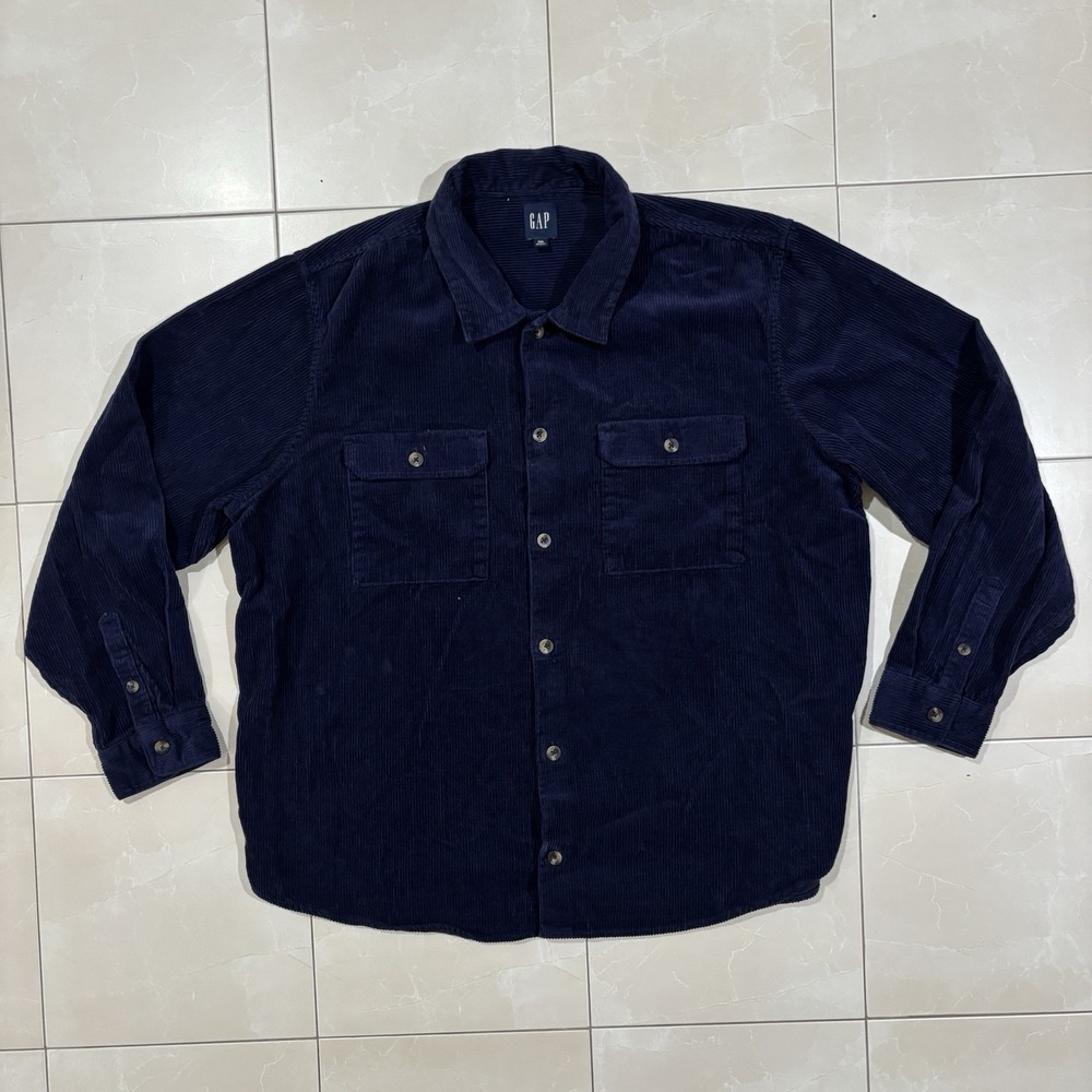 Vintage GAP Corduroy Button Up Shirt Blue Men's 2XL Preppy 90s Y2K Outdoors